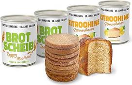 „ration1“ degustacinis rinkinys: duonos skardinės (2 x 350 g) ir pyragų skardinės (2 x 360 g), citrinų pyragas, ruginė mišri duona, iškepti gaminiai, pyragai ir duona, skirti žygiams, stovyklavimui, aktyviam poilsiui gamtoje, avarinis maistas, 10 metų gal