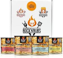 „Rock'n'Rubs“ bulvių traškučių prieskonių rinkinys (4 vnt.): „Classic Bacon“, „Bacon Cheese“, „Roasted Garlic & Cheese“ – prieskonių mišinys traškučiams ir bulvėms – BBQ dovanų rinkinys, traškučių prieskoniai – pagaminta Vokietijoje