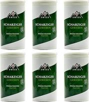 „Schabziger“ sūris, tarkuotas kietasis sūris, 6 x 70 g. Tinka makaronams ir picai, mažame barstytuve. Šveicarų žolelių sūris, „Green Gravel“ sūris, „Stötzle“, aštrus