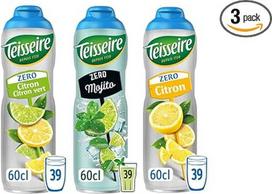 „Teisseire“ cukraus neturintis sirupas (laimas, mojito, citrina), skirtas gaiviesiems gėrimams ir kokteiliams, perdirbamose pakuotėse, 3 x 60 cl