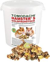 „Tomodachi Hamster“ „Goldfrühstück“ hamsteriams skirtas pašaras su gyvūniniais baltymais, visavertis pašaras hamsteriams su krabais (Gammarus), skaniais daržovėmis, grūdais ir sėklomis, 2 kg kibiras