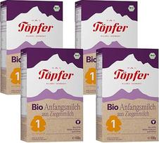 „Töpfer“ ekologiškas pradinis pienas Nr. 1, pagamintas iš ožkos pieno – be palmių aliejaus – kūdikių mišinys nuo gimimo – su ekologiškais GOS ir 4 bifidobakterijų kultūromis – ARA ir DHA iš dumblių aliejaus – 4 x 400 g
