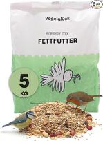 „Vogelglück“ paukščių lesalas „Fat Food“ 5 kg – didelės energetinės vertės paukščių lesalas su grūdų dribsniais, riešutais, vaisiais, sėklomis, aliejais ir riebalais – skirtas laukiniams paukščiams, paukščiams, mėgstantiems minkštą maistą, šėrimui balkone