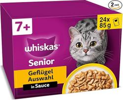 „Whiskas 7+“ kačių maistas „Paukštienos rinkinys padaže“, 24 x 85 g (2 pakuotės) – aukštos kokybės šlapias maistas, skirtas kačiams nuo 7 metų, 48 porcijų maišeliuose