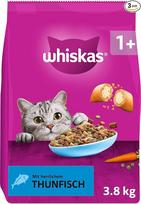 „Whiskas“ kačių ėdalas, sausas ėdalas suaugusiems katėms nuo 1 metų su tunu, 3 maišai (3 x 3,8 kg)