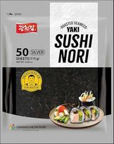 „Yaki Sushi Nori Silver“ – skrudinti jūros dumblių lapai | 100 % natūralūs korėjietiški „Nori“ jūros dumbliai, skirti suši, maki, kimbapui ir užkandžiams | Aukštos kokybės jūros dumbliai, gaminami „Gwangcheon Nori“ – 50 lapų | 115 g | nesupjaustyti lapai