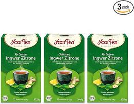 „Yogi Tea“ – žaliasis arbata su imbieru ir citrina, ajurvedinė ekologiška prieskonių ir žolelių arbata, žaliosios arbatos, imbiero ir citrinos mišinys, „Yogi Tea“ 3 vnt. pakuotė, 3 x 17 maišelių (iš viso 51 arbatos maišelis), puikiai tinka dovanai