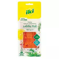 Šaltai rūkytas atlantinių lašišų filė gabaliukais IKI, 160 g