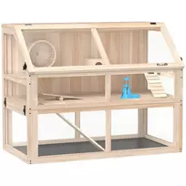 Medinis "Hamster" narvas, 3 aukštų, graužikų ir smulkių gyvūnėlių narvas su supynėmis, bėgimo ratu ir nameliu, 95 x 53 x 76 cm, natūrali mediena