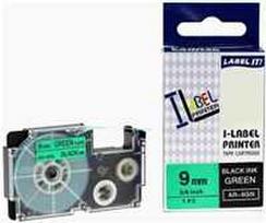 „Xerox“ suderinama juosta su „Casio“, XR-9GN1, 9 mm x 8 m, juoda spauda / žalias pagrindas - ALLPRINT