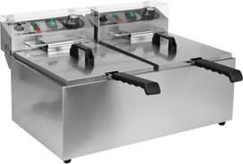 Profesionāla fritētava 2x8L, YG-04623, YATO, 3300W, nerūsējošā tērauda korpuss, temperatūras kontrole