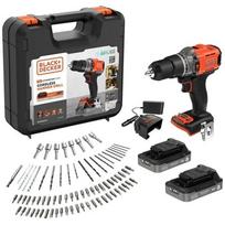 Black Decker 18V smūginis gręžtuvas BCD383D2XKA-QW, 18V, 2x2.0Ah akumuliatoriai, 1A įkroviklis, 80 priedų