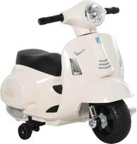 Homcom VESPA elektrinis motociklas vaikams, 18-36 mėn., 3 km/val., LED šviesa ir garsas, PP plastikas ir metalas, baltas, 66,5x38x52 cm