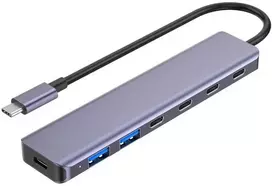 Platinet USB šakotuvas PLATINET medijos šakotuvas USB-C į 4X USB-C 3.2 GEN2 + 2X USB-A 3.2 GEN1 + 1X USB-C PD 100W 7IN1 ALIUMINIS [46236]