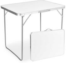 Sulankstomas kempingo stalas 80x60 cm, baltas, nešiojamas, lagaminas-stalas, iškylų stalas