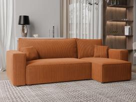 Minkštas kampas PARIS su miego funkcija ir patalynės dėže Spalvos: Poso 40 (Oranžinė)