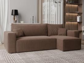 Minkštas kampinis sofa PARIS su miego funkcija ir patalynės dėže Spalvos: Poso 06 (Ruda)