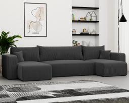 Minkštas kampinis sofa PIANO U su miego funkcija ir patalynės dėže Spalvos: Poso 34 (Tamsiai pilka)