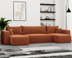 Minkštas kampinis sofa PIANO U su miego funkcija ir patalynės dėže Spalvos: Poso 40 (Oranžinė)