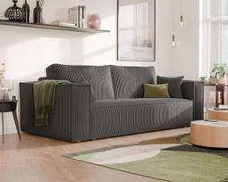 Minkšta kanapa-sofa BALI su miego funkcija ir patalynės dėže Spalvos: Poso 34 (Tamsiai pilka)
