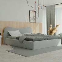 Minkšta lova COZY su mediniu grotelių pagrindu ir patalynės dėže Spalvos: Gerra 65 (šviesiai pilka), miegamoji zona: 180x200 cm