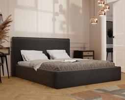 Minkšta lova COFY su medinėmis grotelėmis ir patalynės dėže Spalvos: Gerra 75 (Juoda), miegamoji zona: 180x200 cm