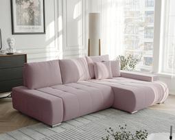 Minkštas kampinis sofa NIKO su miego funkcija ir daiktadėže Kampo pusė: dešinė, Spalvos: Monolith 62 (pudrinė rožinė)