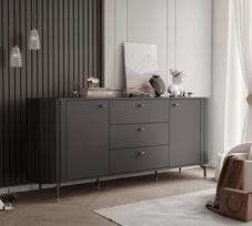 Komoda su stalčiais SENTO III 190 cm su rievėtu fasadu Spalva: Juoda