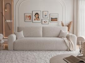 Trivietė išskleidžiama sofa JOBO su patalynės dėže Spalvos: Boucle C1 (kreminė)