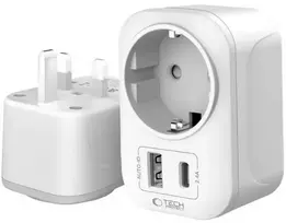 Tech-Protect travel adapter TA100 UK-EU, baltas