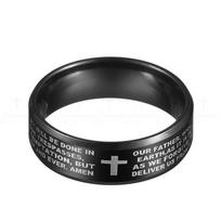 Letdiffery Nerūdijančio Plieno Juodos Spalvos Jėzaus Kryžiaus Žiedas Raidė Biblijos Malda Piršto Žiedai Vyrams 8mm Amuletas Papuošalai 6 black