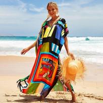 Kaftan paplūdimio suknelė, viskozė moteriška Boho spalvinga spausdinta plius dydžio Maxi vasaros maudymosi kostiumėlis Cover Up One Size