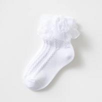 1 pora/partija Ruffles Kūdikių Mergaičių Kojinės Vaikų Mergaičių Nėriniais Puoštos Sijoninės Kojinės Medvilninės Vaikų Šokio Princesės Gėlės Vienspalvės Kulno Kojinės S balta