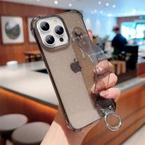 Luxury Glitter Transparent Wrist Strap Case For iPhone 11 12 13 14 15 16 Pro Max XR X XS 7 8 Plus Silicone Soft Shockproof Cover For iPhone 13
