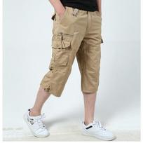 Summer Men's Shorts, Multi-pocket Overalls, Outdoor Cotton Casual Cropped Pants S chaki