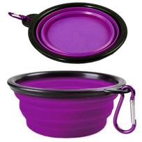 Sulankstomas kelioninis silikoninis dubenėlis šunims ir katėms DKM 350ml, violetinis