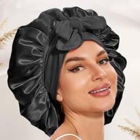Lady's Elastic Ribbon Bow-colored Cotton Round Hat, Color Synthetic Silk Sleeping Hat, Beauty And Hair Care Headscarf Hat. One Size juoda