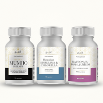 -30% Golden Mumijo Shilajit + Hawaiian Spirulina & Chlorella + Raudonųjų dobilų žiedai