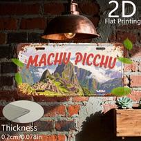 D Flat Vintage Distressed MACHU PICCHU Inca Citadel Landscape Aluminum Tin Painting License Plate Shape Peruvian Ancient Won 15x30cm(5.9x7.8inch)