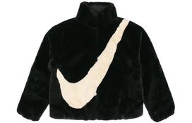 Nike Women'ss Oversized Swoosh Logo Jacket Asia Sizing Black Fossil CU6559-010 S