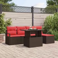 Lauko baldų komplektas Sodo Sofų Rinkinys su pagalve 6 pcs Ruda Poli ratanas