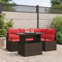Lauko baldų komplektas Sodo Sofų Rinkinys su pagalve 5 pcs Ruda Poli ratanas