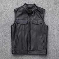 Išskirtinė motociklininko kasdienė odinė liemenė su užtrauktuku ir saga - P75 5XL gray