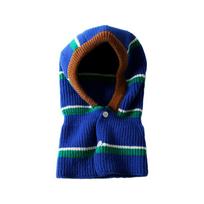 Hot Sale Balaclava Face Mask Hood Hat Cap Girls Knitted Striped Button Balaclava Hat and Scarf Two Piece Woolen mėlyna