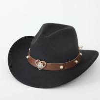 Cowboy Hat, Ethnic Tibetan-style Hat, Cross-border Best-selling, Jazz Hat, Rolled Brim, Felt Hat, Rivet Belt Buckle juoda