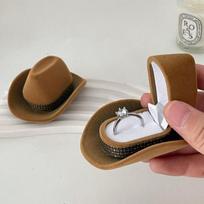 Cowboy Hat Ring Box, Creative Velvet Brown Jewelry Earring Display Storage Case šokoladas
