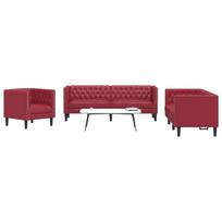 Chesterfield sofų komplektas, 3 dalių, raudonojo vyno spalvos