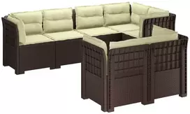 7-Vietis Sodo Sofa su Pagalvėlėmis Ratanas PP Ruda