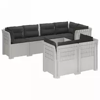 7-Vietis Sodo Sofa su Pagalvėlėmis Ratanas PP Balta