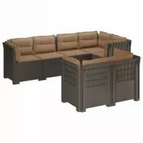 7-Vietis Sodo Sofa su Pagalvėlėmis Ratanas PP Šviesiai pilka